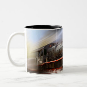 Bicolor Taza de café del tren que apresura
