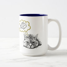 Taza De Café Dibujada A Mano De Gato Soñando Con P
