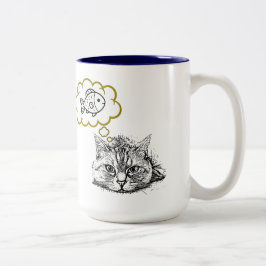 Bicolor Taza De Café Dibujada A Mano De Gato Soñando Con P