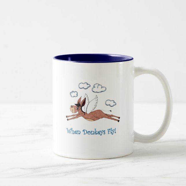 Bicolor Taza de café divertida, burro caprichoso del vuelo (Derecha)