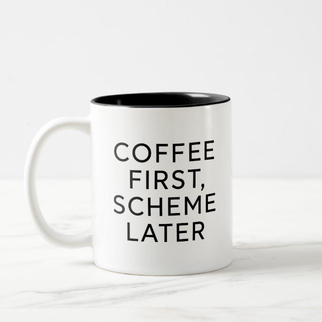 Bicolor Taza de café divertida: Café primero, planes despu (Izquierda)