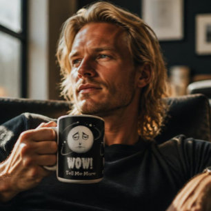 Bicolor Taza de café divertida con cara de luna "Wow"