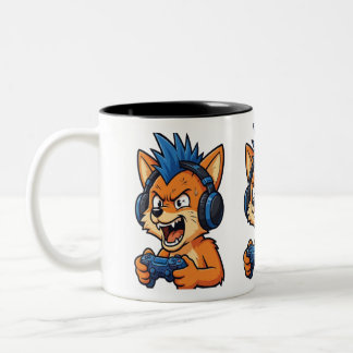 Bicolor Taza de café divertida del zorro enojado de los ju