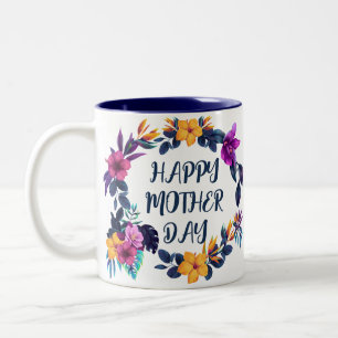 Bicolor Taza de café elegante floral personalizada para el