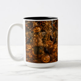 Bicolor Taza de café Espantapájaros de calabaza de Hallowe