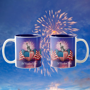 Bicolor Taza de café "Feliz 4 de julio "Suene la libertad"