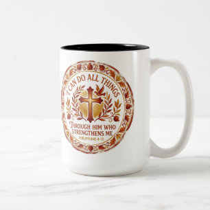 Bicolor Taza de café Filipenses 4:13 Versículo de la Bibli