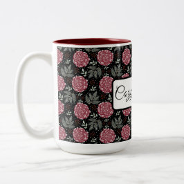 Bicolor Taza de café floral de rosas acogedoras de inviern