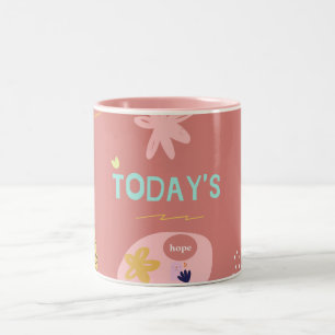 Bicolor Taza de café floral rosa   Cita inspiradora 