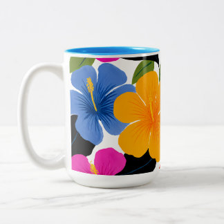 Bicolor Taza de café floral tropical colorida – Flujo vibr