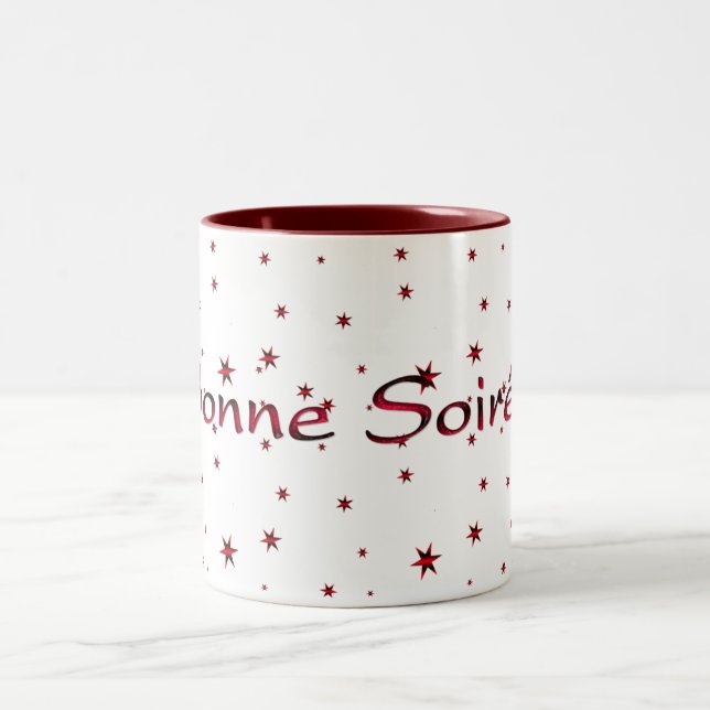 Bicolor Taza de café French:Bonne Soiree (Centro)