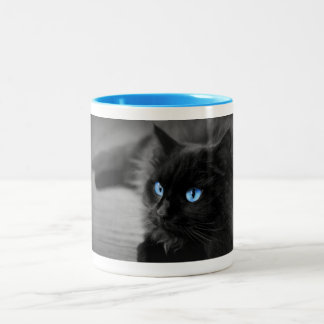 Bicolor Taza de café Gatos Negros Ojos Azules Medianoche