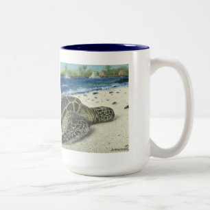 Bicolor Taza de café grande de la tortuga de mar de la