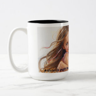 Bicolor taza de café hermanas por siempre