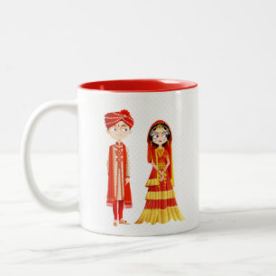 Bicolor Taza de café india de la novia y del novio