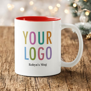 Bicolor Taza de café interior rojo con logotipo y nombre d