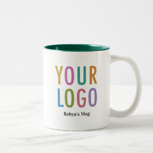 Bicolor Taza de café interior verde con logotipo de la emp