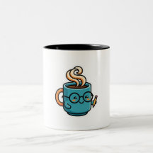 Taza de café Kawaii linda con pegatina de gafas de