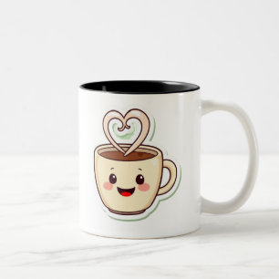 Bicolor Taza de café linda PNG - Taza de café Kawaii con c
