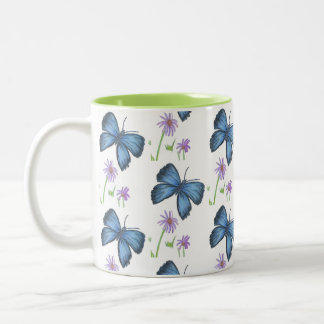 Bicolor Taza de café Mariposa y Flor