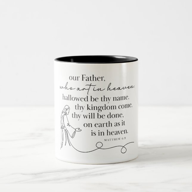 Bicolor Taza de café - MATEO 6:9 (Centro)