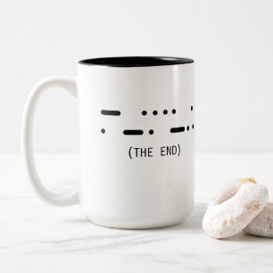 Bicolor Taza de café minimalista Código Morse 'The End'