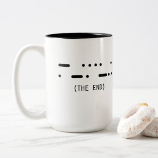 Bicolor Taza de café minimalista Código Morse 'The End'