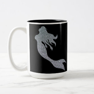 Bicolor Taza de café negra sirena brillo purpurina platead