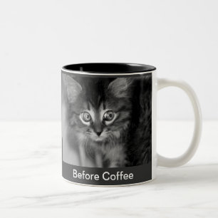 Bicolor Taza de café negra y blanca del gatito