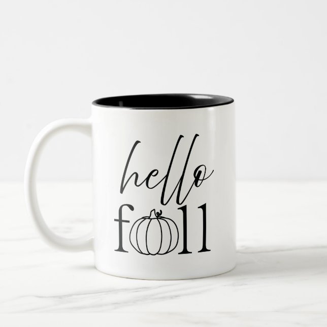Bicolor taza de café negro y blanco hola otoño (Izquierda)