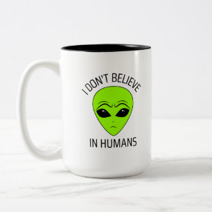 Bicolor Taza de café No creo en los humanos