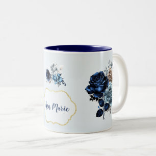 Bicolor Taza de café o té de rosa azul personalizada bonit