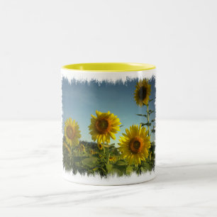 Bicolor Taza de café orgánica del girasol del jardín