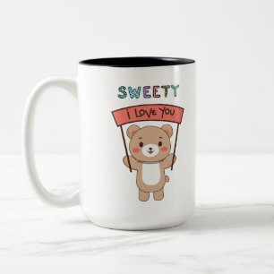 Bicolor Taza de café Osito de peluche lindo Sweety te amo