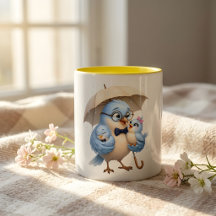 Taza de café Pájaro Papá Azul y pájaros bebés