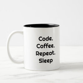 Bicolor Taza de café para ingenieros: código, café, dormir
