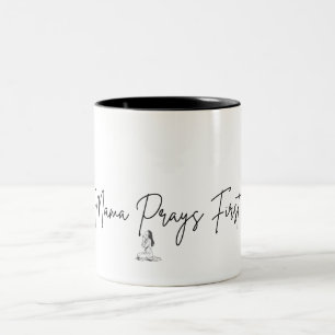 Bicolor Taza de café para mamá cristiana que ora primero