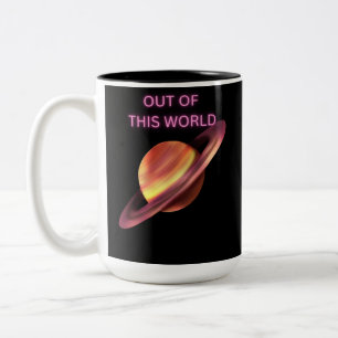 Bicolor Taza de café pastel de Saturno fuera de este mundo