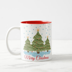 Bicolor Taza de café personalizada con árbol de Navidad