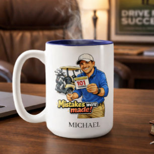 Bicolor Taza de café personalizada con divertidos errores 