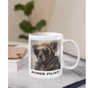 Bicolor Taza de café personalizada piloto koala australian
