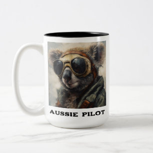Bicolor Taza de café personalizada piloto koala australian