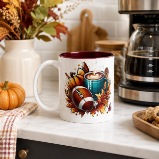 Bicolor Taza de café personalizada única de fútbol otoño c