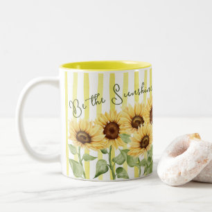 Bicolor Taza de café Rayas y Girasoles Sé el Sol