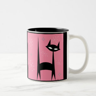 Bicolor taza de café retra del arte pop del rosa del gato