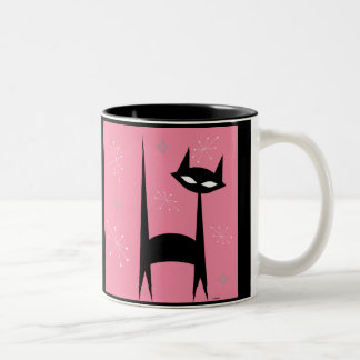 Bicolor taza de café retra del arte pop del rosa del gato