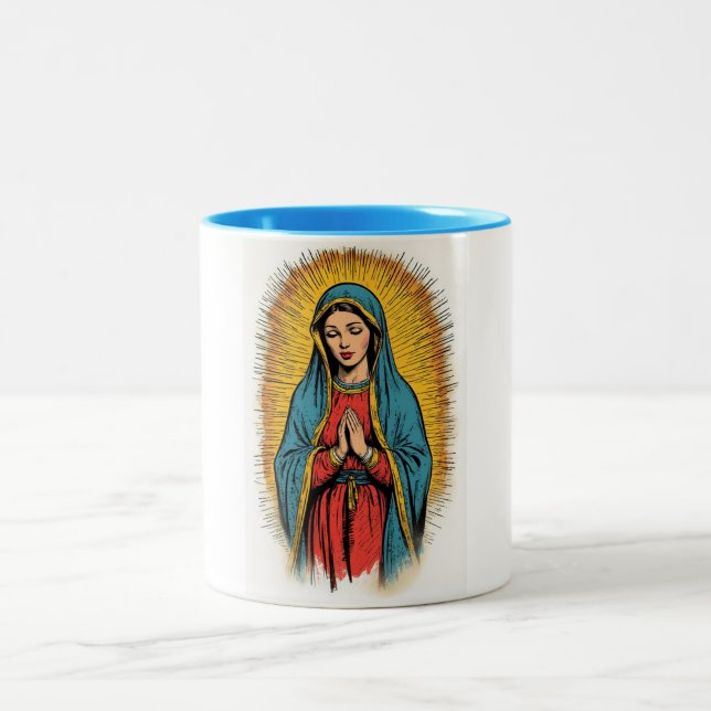 Bicolor Taza de café retro de la Virgen María (Centro)
