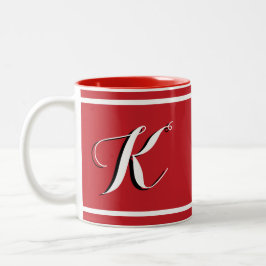 Bicolor Taza de café roja de dos tonos con monograma