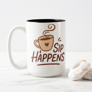 Bicolor Taza de café Sip Happens – Taza descarada minimali