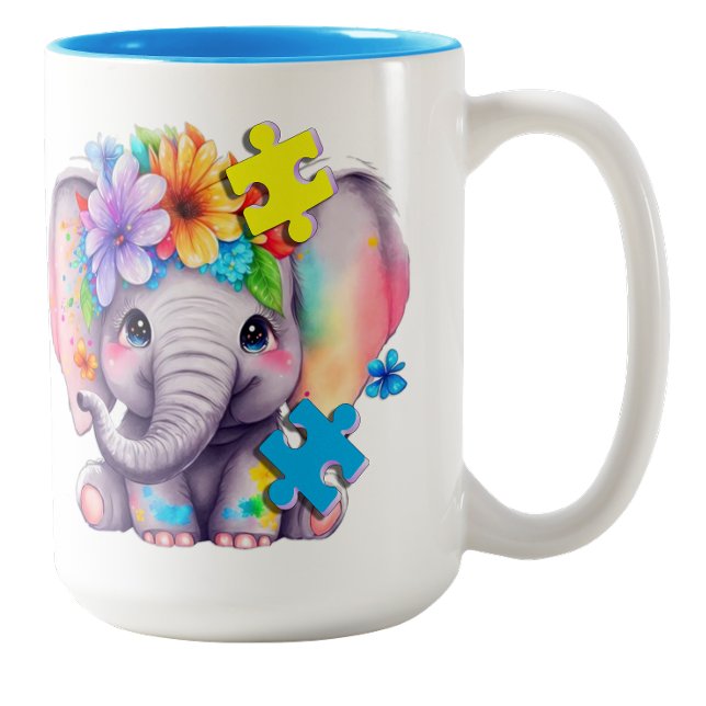 Bicolor Taza de café sobre autismo - Elefante (Autism Coffee Mug-Elephant Two-Tone Coffee Mug)